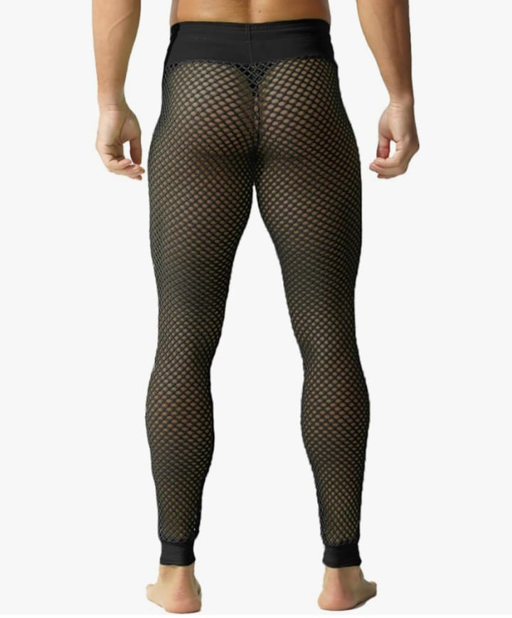 Men's Fishnet Pants Mesh See Through Muscle Leggings